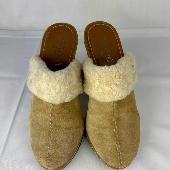 Coach Kacie Shearling Platform Mules | Tan Suede sz 7B Excellent condition - Picture 2 of 14